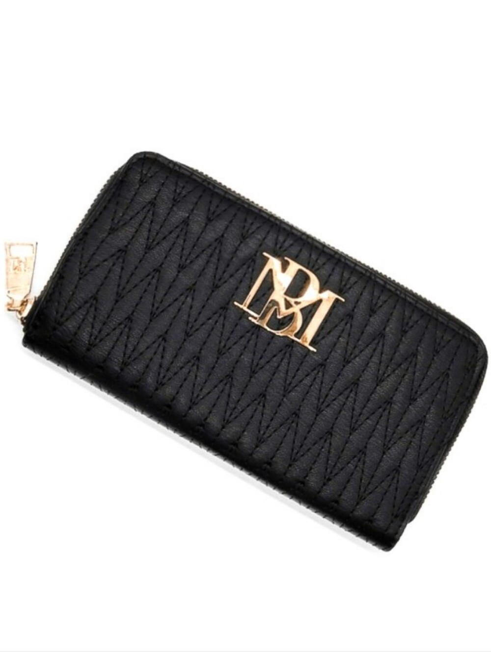 New Badgley Mischka Women's Zip Around Logo Continental Wallet - Black Clutch